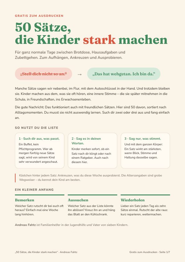 Vorschau der ersten Seite des Gratis-PDFs „50 Sätze, die Kinder stark machen“